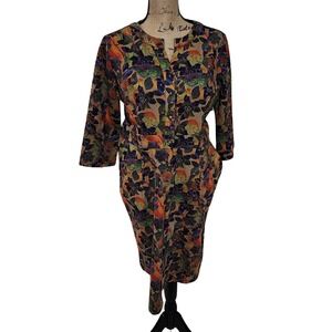 Metisu Women's Floral Print Midi Dress 3/4 Sleeve V-Neck Belted Pockets Soft